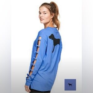 ❗️❗️❌SOLD ❗️❗️ PINK cutout tee ladder sleeve long sleeve tee dog